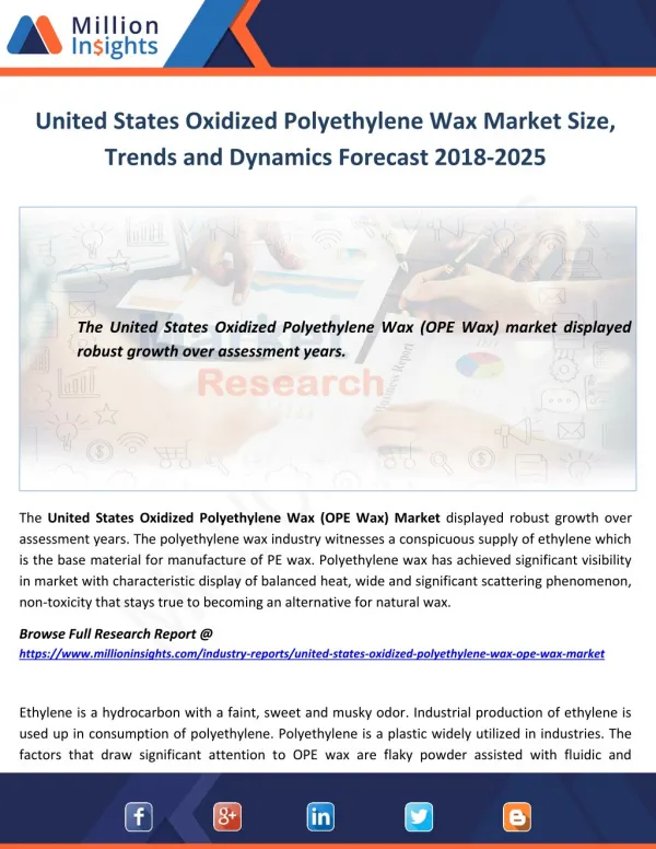 United States Oxidized Polyethylene Wax Market Dynamics Forecast 2018-2025
