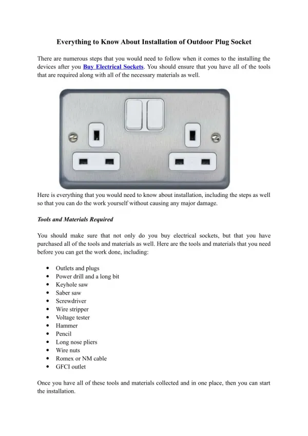 Everything to Know About Installation of Outdoor Plug Socket