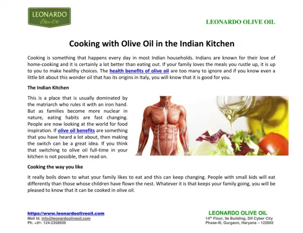 Cooking with Olive Oil in the Indian Kitchen