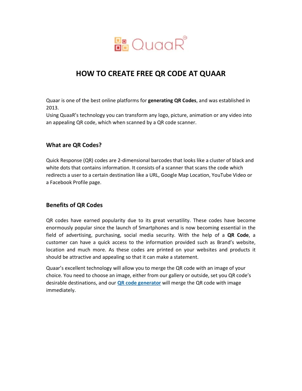 how to create free qr code at quaar