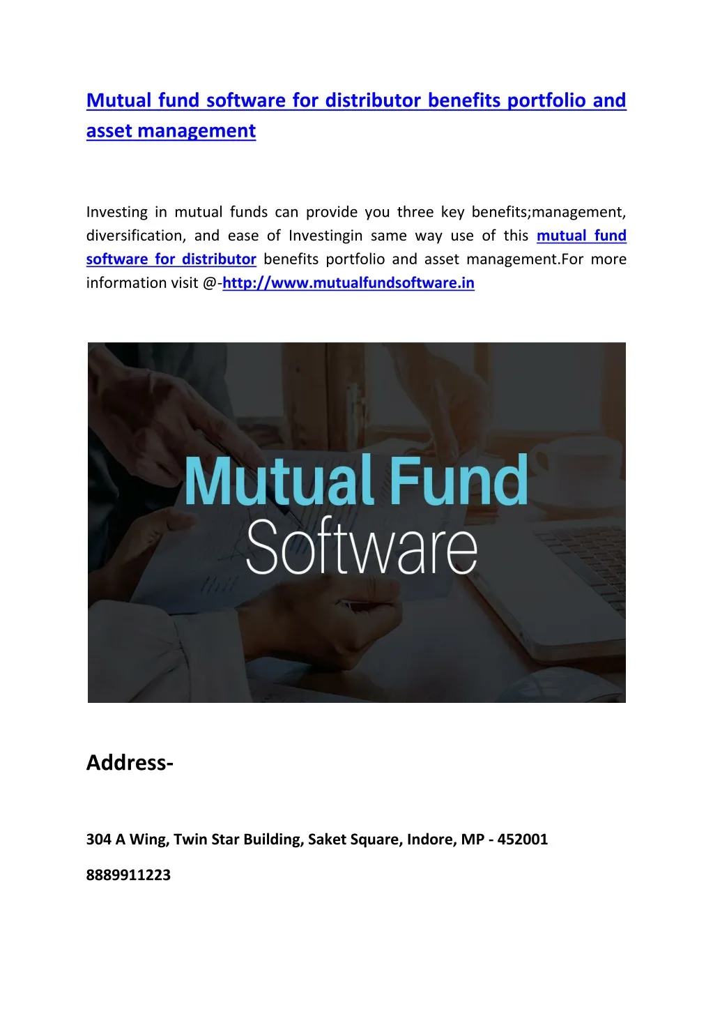 mutual fund software for distributor benefits