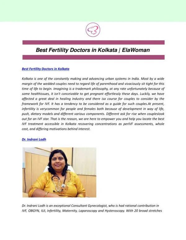 Best Fertility Doctors in Kolkata | ElaWoman