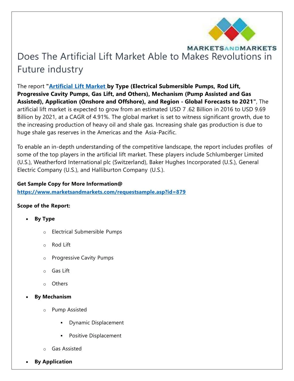 does the artificial lift market able to makes