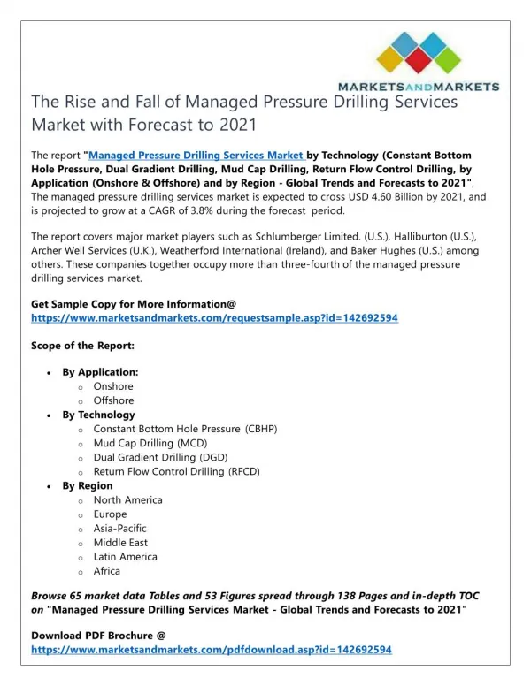 The Rise and Fall of Managed Pressure Drilling Services Market with Forecast to 2021