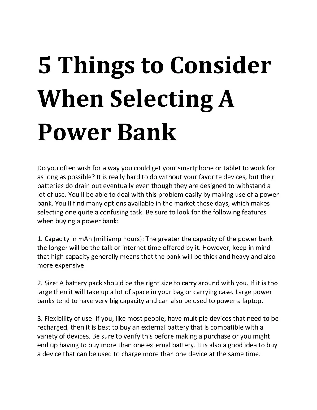 5 things to consider when selecting a power bank