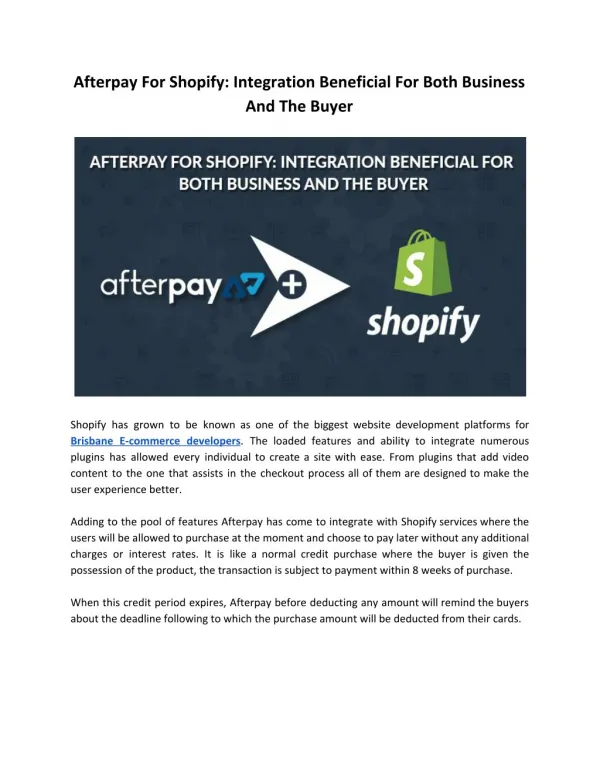 Afterpay For Shopify: Integration Beneficial For Both Business And The Buyer