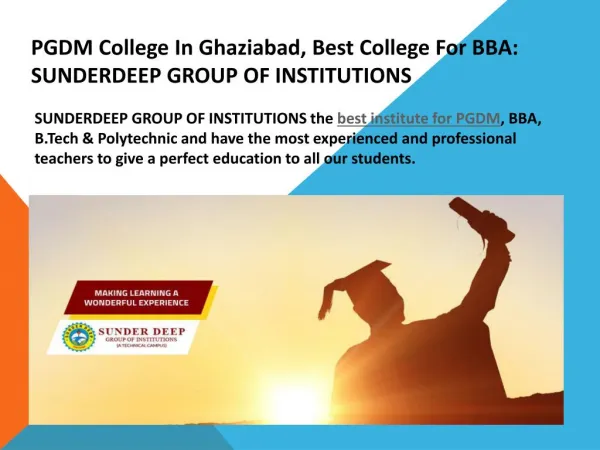 PGDM College In Ghaziabad, Best College For BBA: SUNDERDEEP GROUP OF INSTITUTIONS