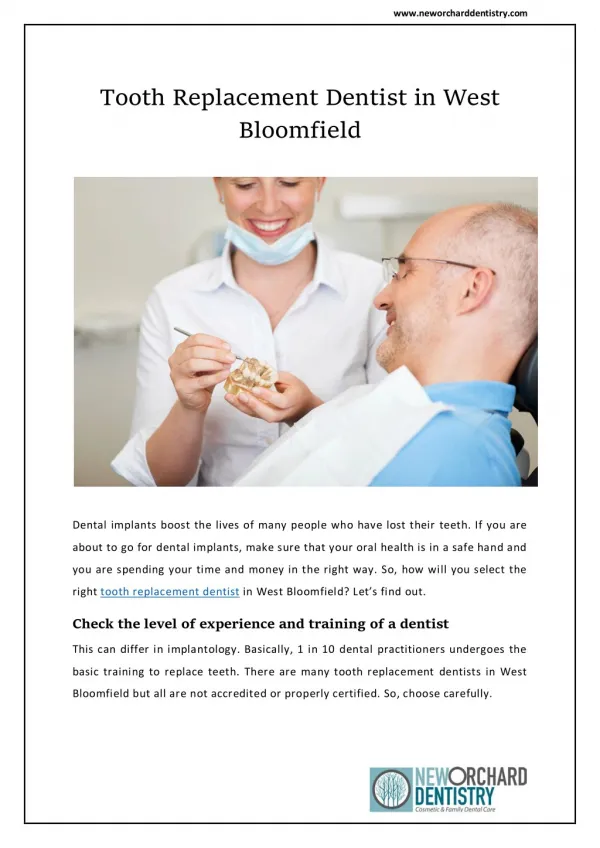 Tooth Replacement Dentist in West Bloomfield | New Orchard Dentistry