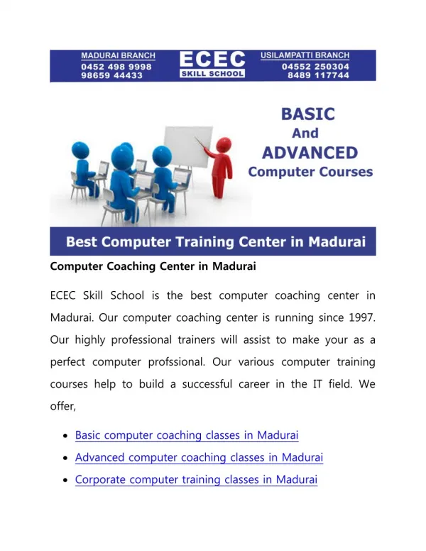 Computer Coaching Center in Madurai