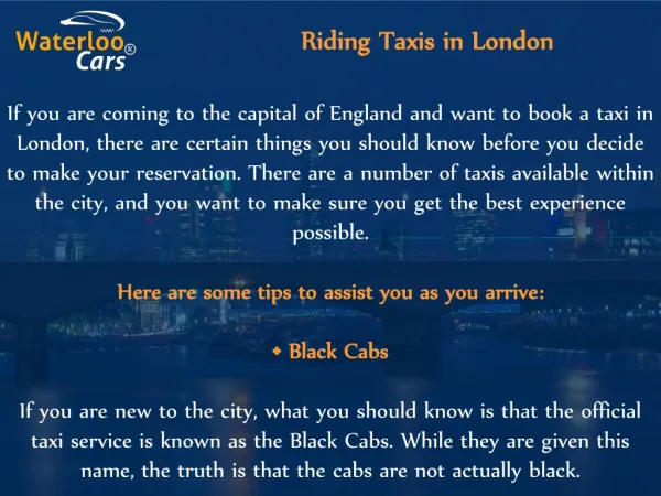 Riding Taxis in London