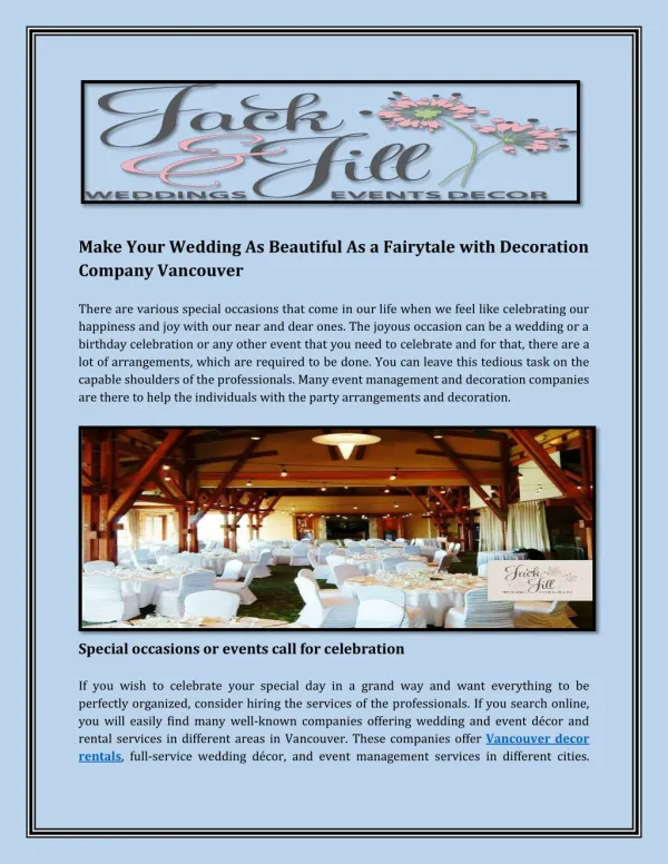 Make Your Wedding As Beautiful As a Fairytale with Decoration Company Vancouver