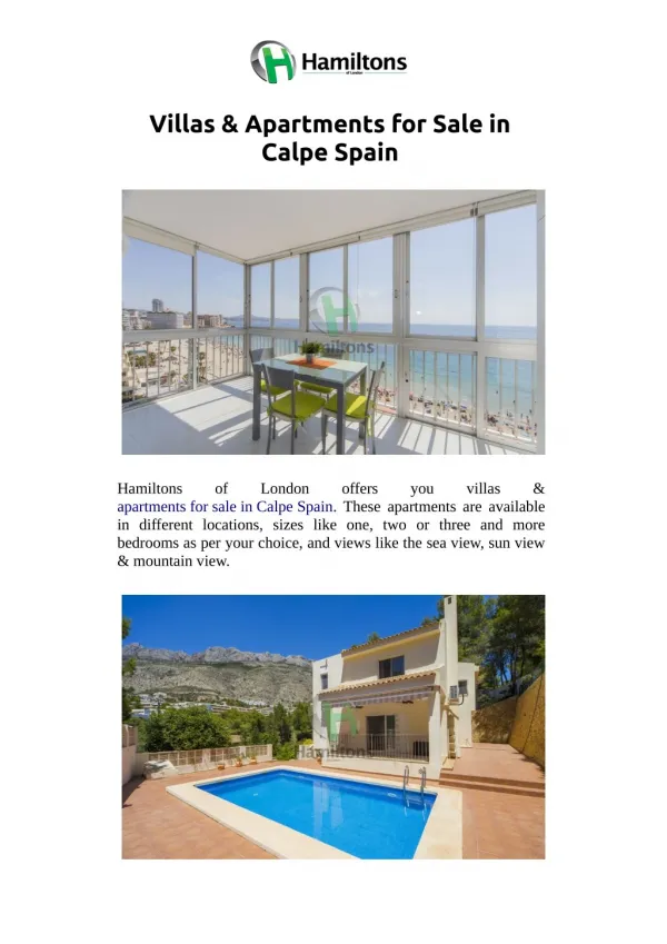 Villas & Apartments for Sale in Calpe Spain