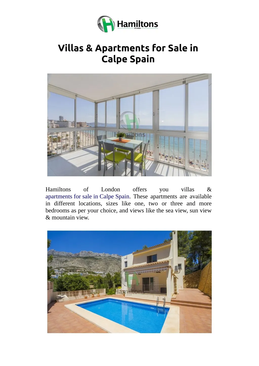 villas apartments for sale in calpe spain