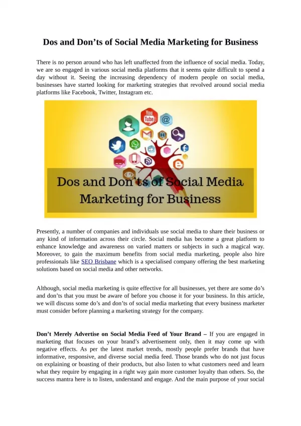 Dos and Don’ts of Social Media Marketing for Business