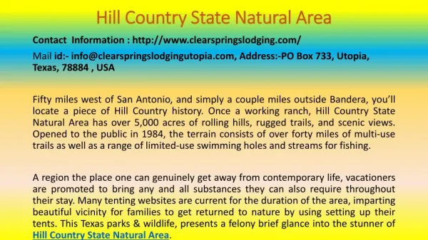 Little Known Ways to Hill Country State Natural Area