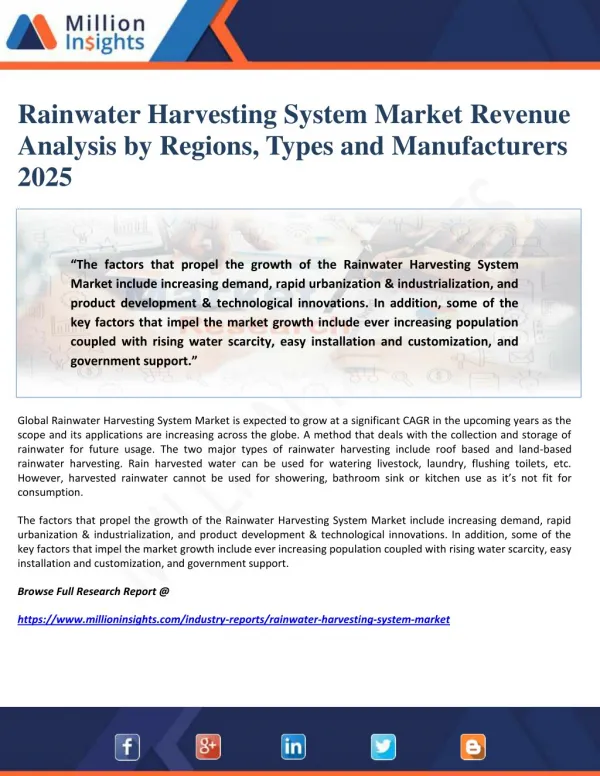 Rainwater Harvesting System Market Revenue Analysis by Regions, Types and Manufacturers 2025