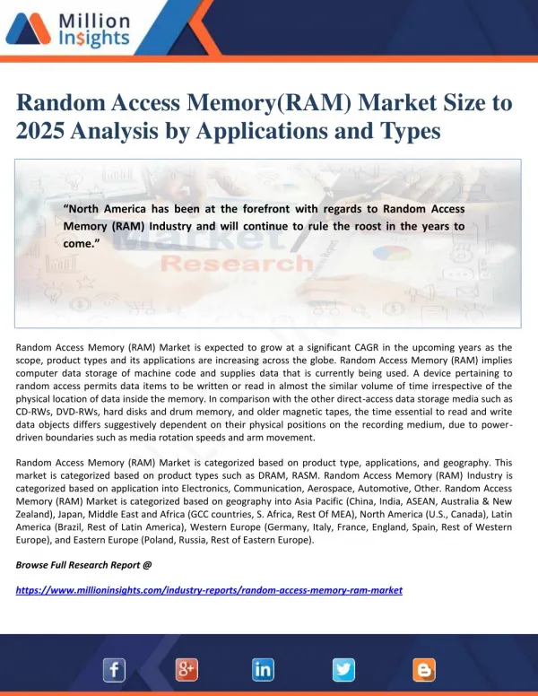 Random Access Memory(RAM) Market Size to 2025 Analysis by Applications and Types