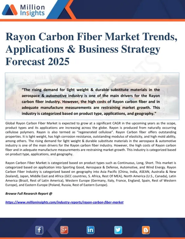 Rayon Carbon Fiber Market Trends, Applications & Business Strategy Forecast 2025