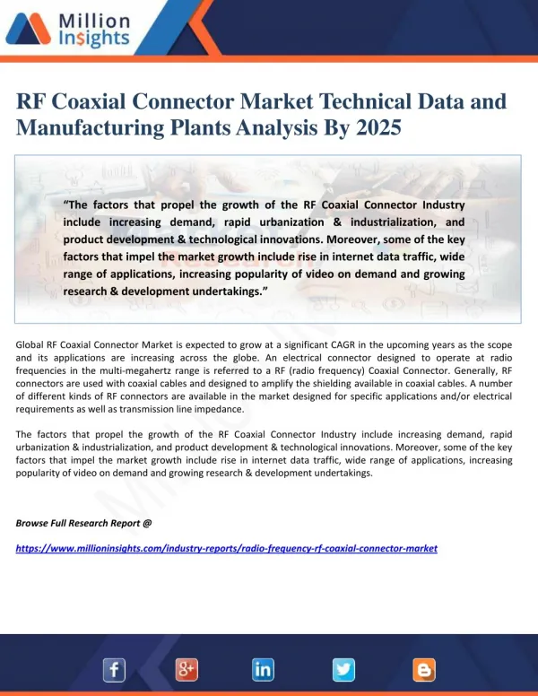 RF Coaxial Connector Market Technical Data and Manufacturing Plants Analysis By 2025