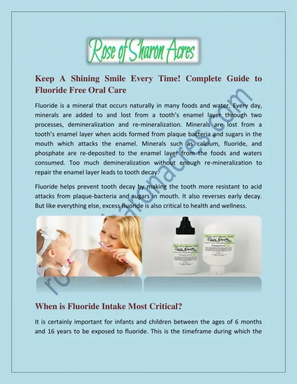 Natural Fluoride free oral care products at Rose of Sharon Acres, LLC