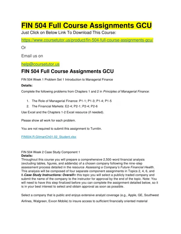 FIN 504 Full Course Assignments GCU