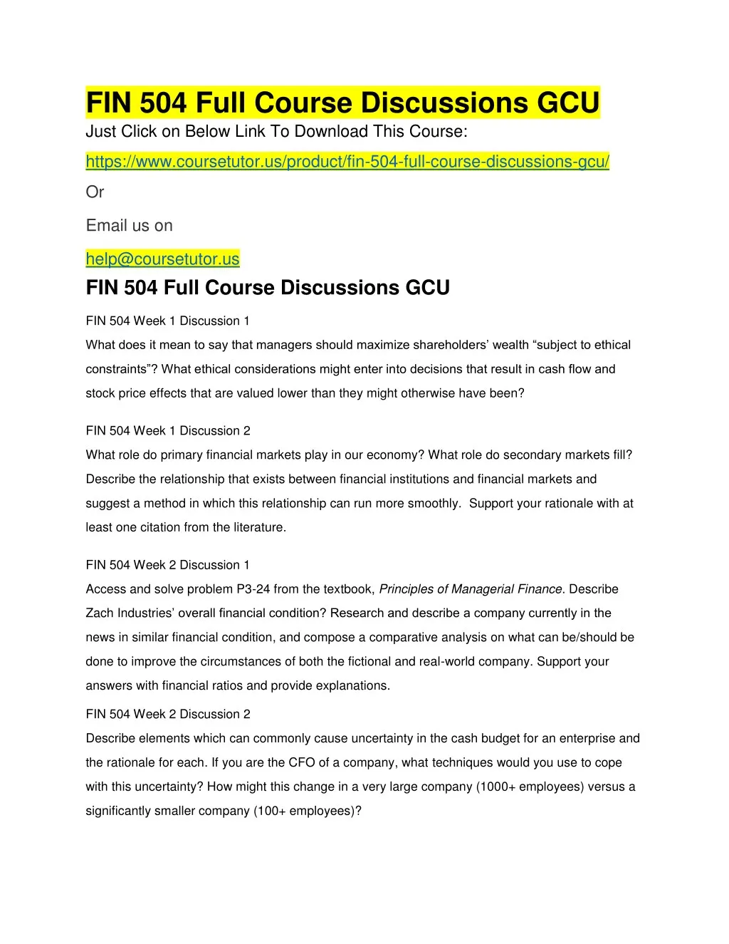 fin 504 full course discussions gcu just click