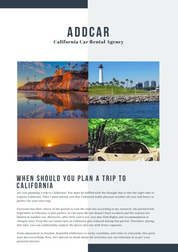 AddCar: When Should You Plan A Trip to California!