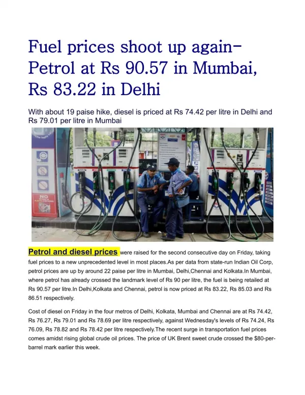 Fuel prices shoot up again: Petrol at Rs 90.57 in Mumbai, Rs 83.22 in Delhi