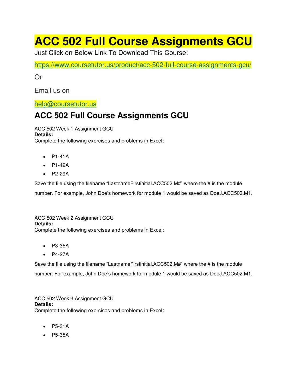 acc 502 full course assignments gcu just click