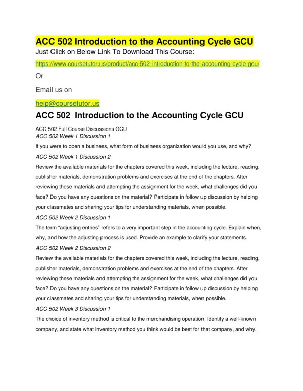 ACC 502 Introduction to the Accounting Cycle GCU