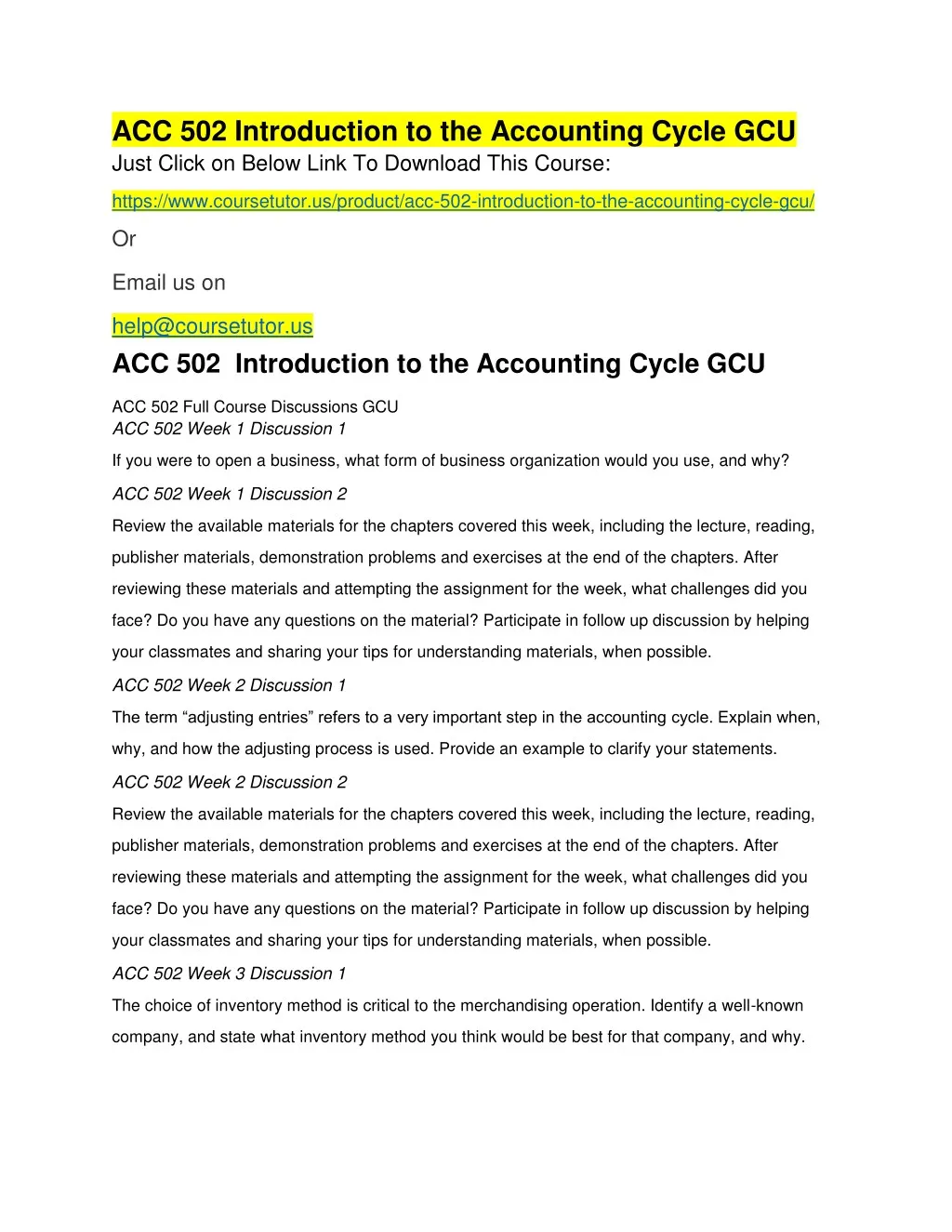 acc 502 introduction to the accounting cycle