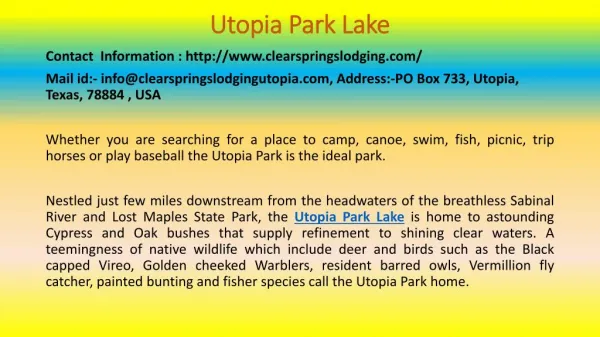 Here Is What You Should Do For Your Utopia Park Lake