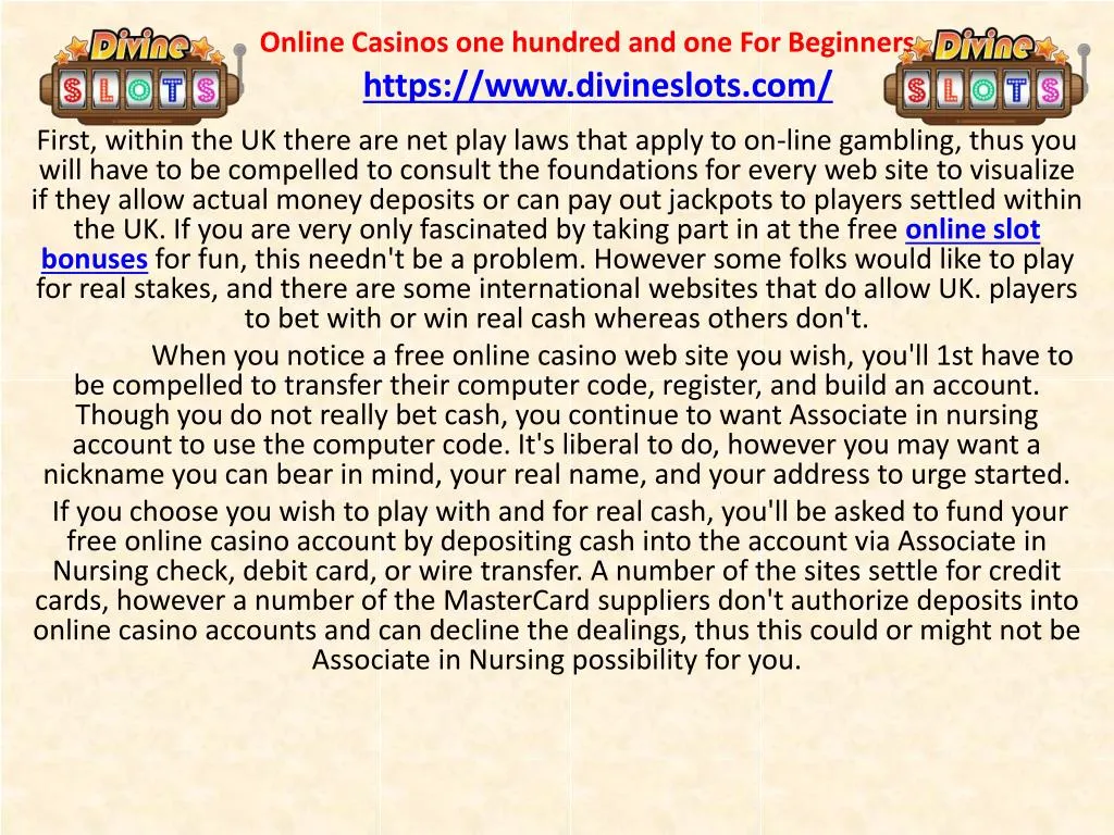 online casinos one hundred and one for beginners