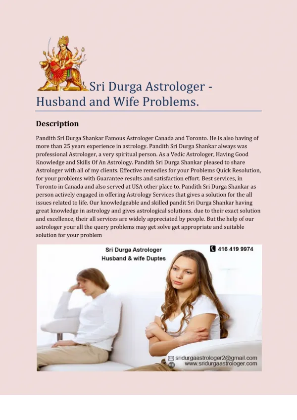 Sri Durga Astrologer - Husband and Wife Problems.