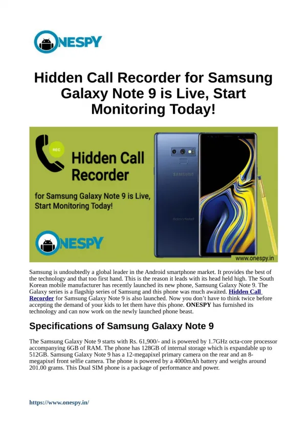 Hidden Call Recorder for Samsung Galaxy Note 9 is Live, Start Monitoring Today!