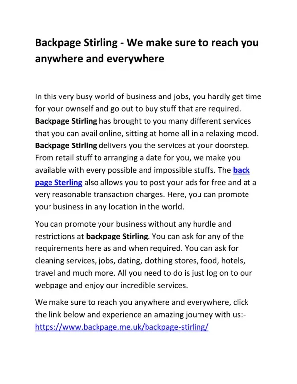 Backpage Stirling - We make sure to reach you anywhere and everywhere