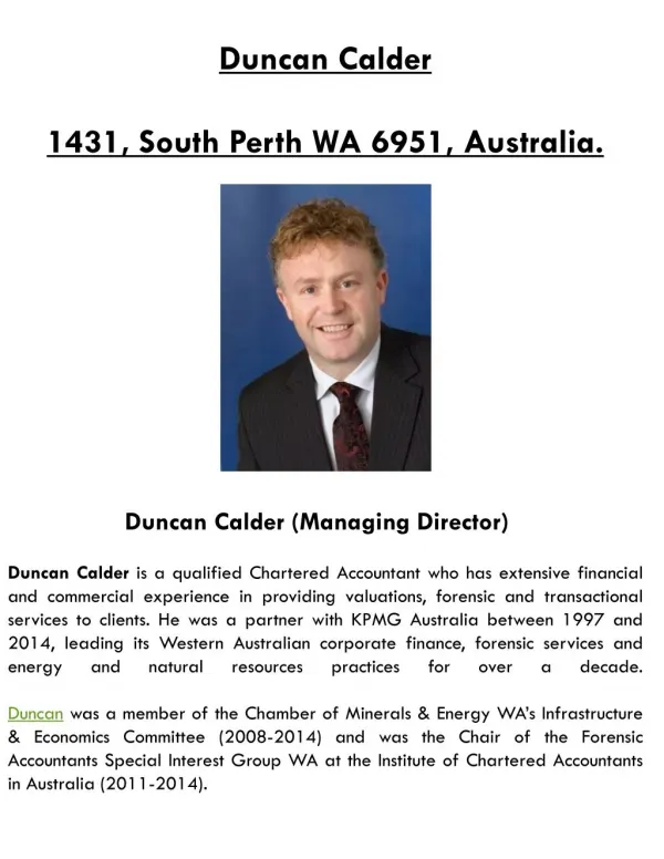 Duncan Calder Partner of KPMG Australia