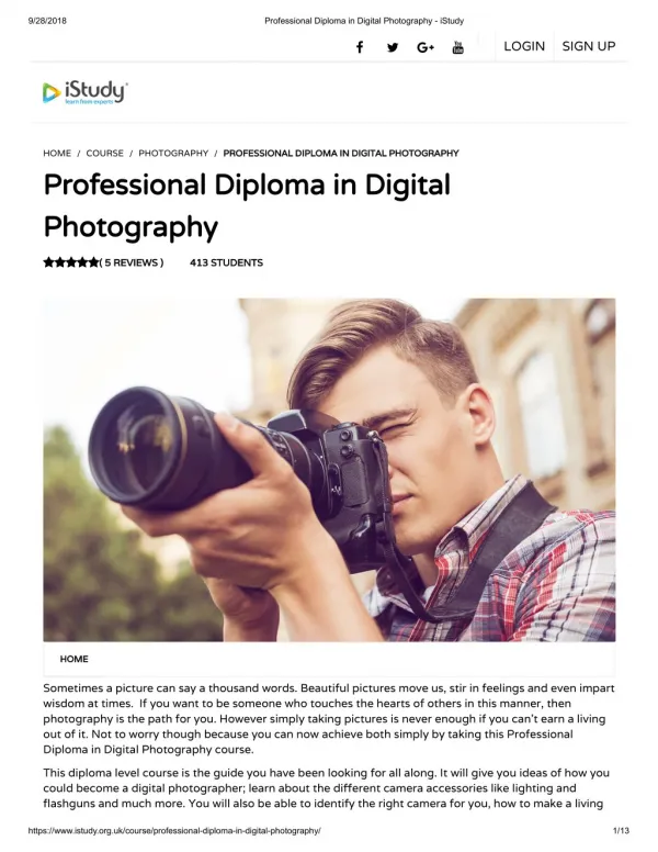 Professional Diploma in Digital Photography - istudy
