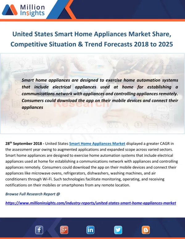 United States Smart Home Appliances Market Share, Competitive Situation & Trend Forecasts 2018 to 2025