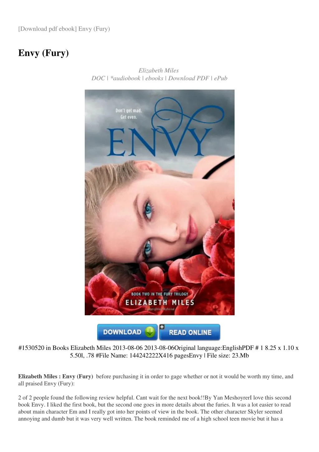 download pdf ebook envy fury