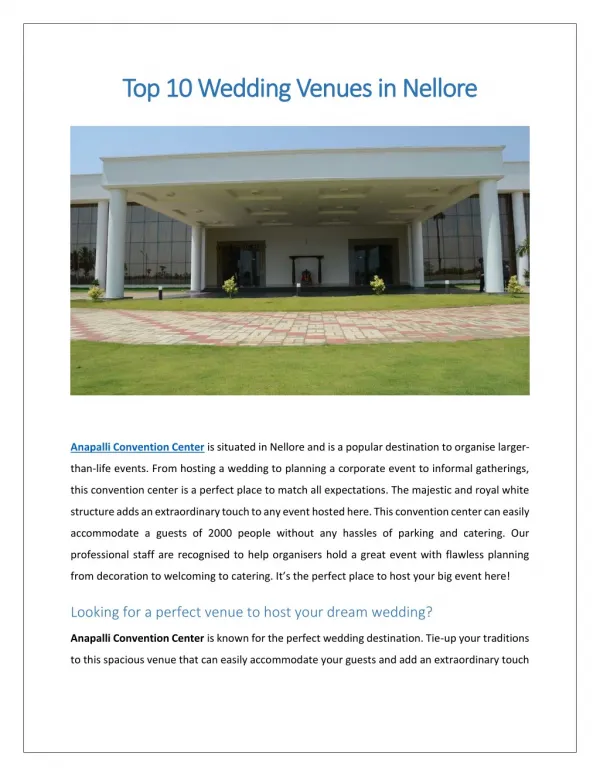 Top 10 Wedding Venues Nellore
