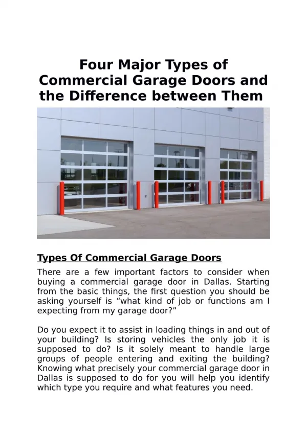 Four Major Types of Commercial Garage Doors and the Difference between Them