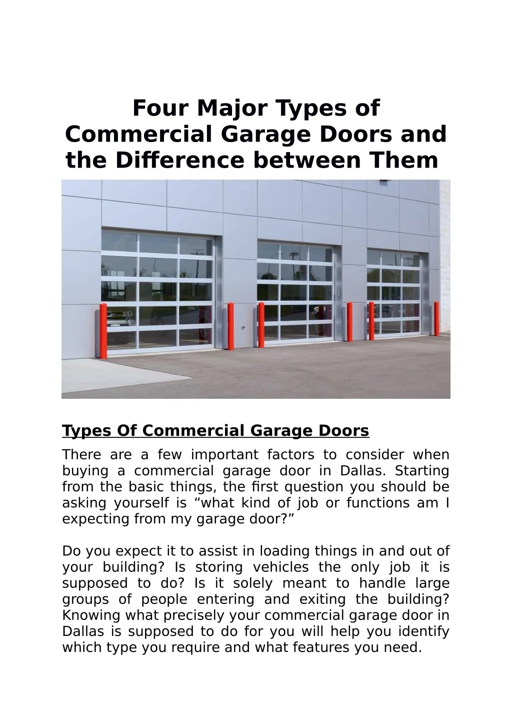 four major types of commercial garage doors