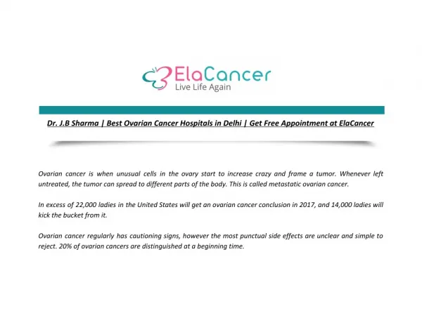 Dr. J.B Sharma | Best Ovarian Cancer Hospitals in Delhi | Get Free Appointment at ElaCancer