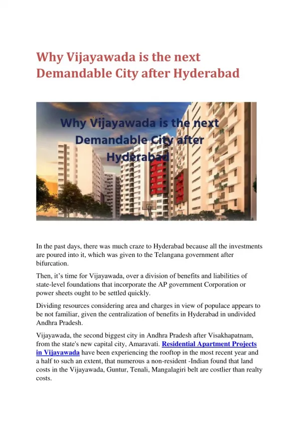 Why Vijayawada is the next Demandable City after Hyderabad