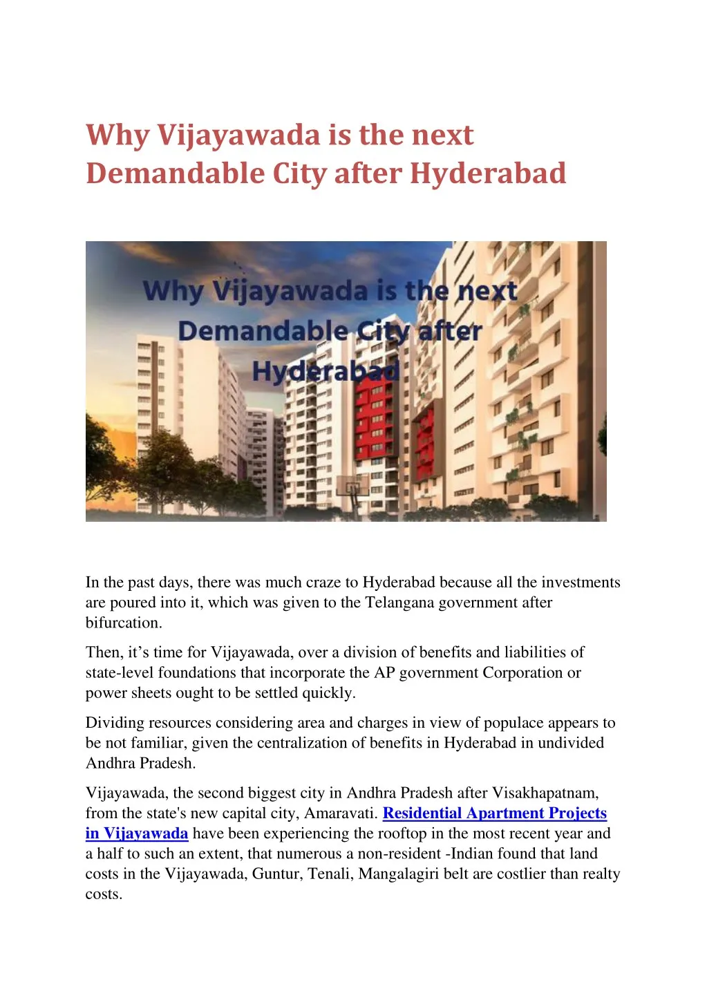 why vijayawada is the next demandable city after