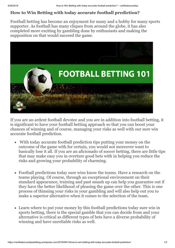 How to Win Betting with today accurate football prediction