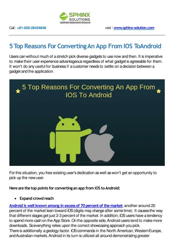 5 Top Reasons For Converting An App From IOS To Android