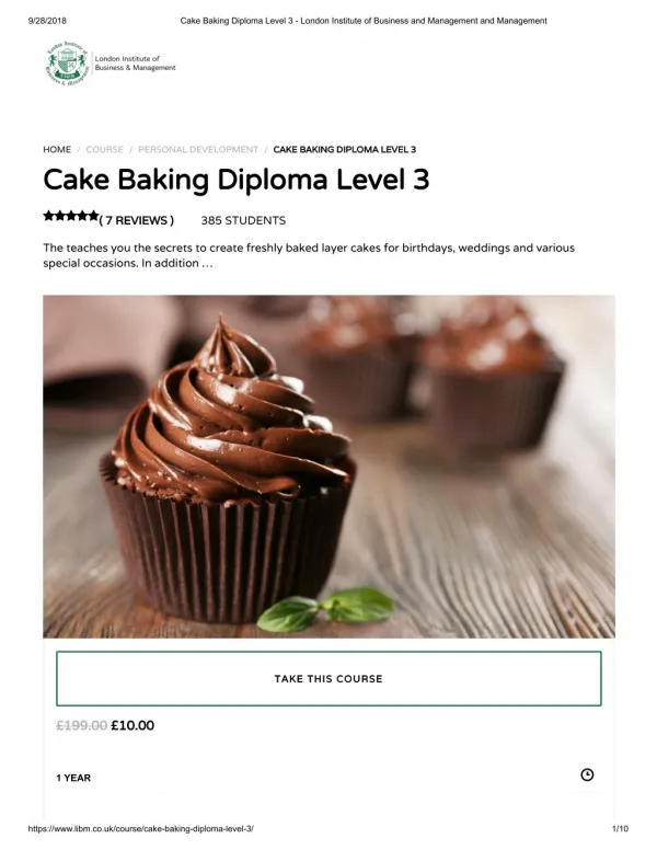 Cake Baking Diploma Level 3 - LIBM
