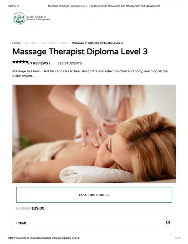 Massage Therapist Diploma Level 3 - LIBM